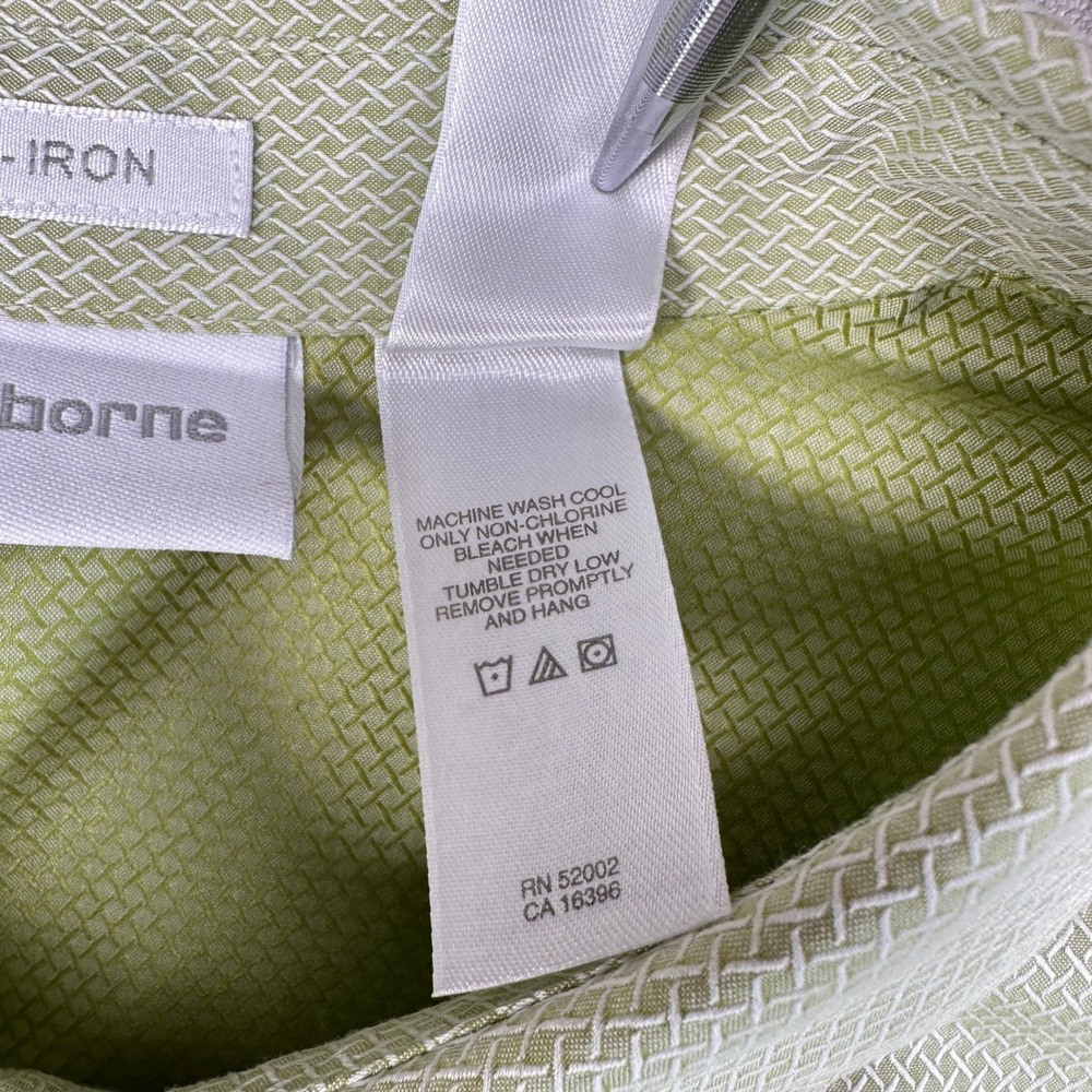 Liz Claiborne Button Down Womens 14 Green Non-Iron Cotton Basketweave REMU4450 - Picture 5 of 11